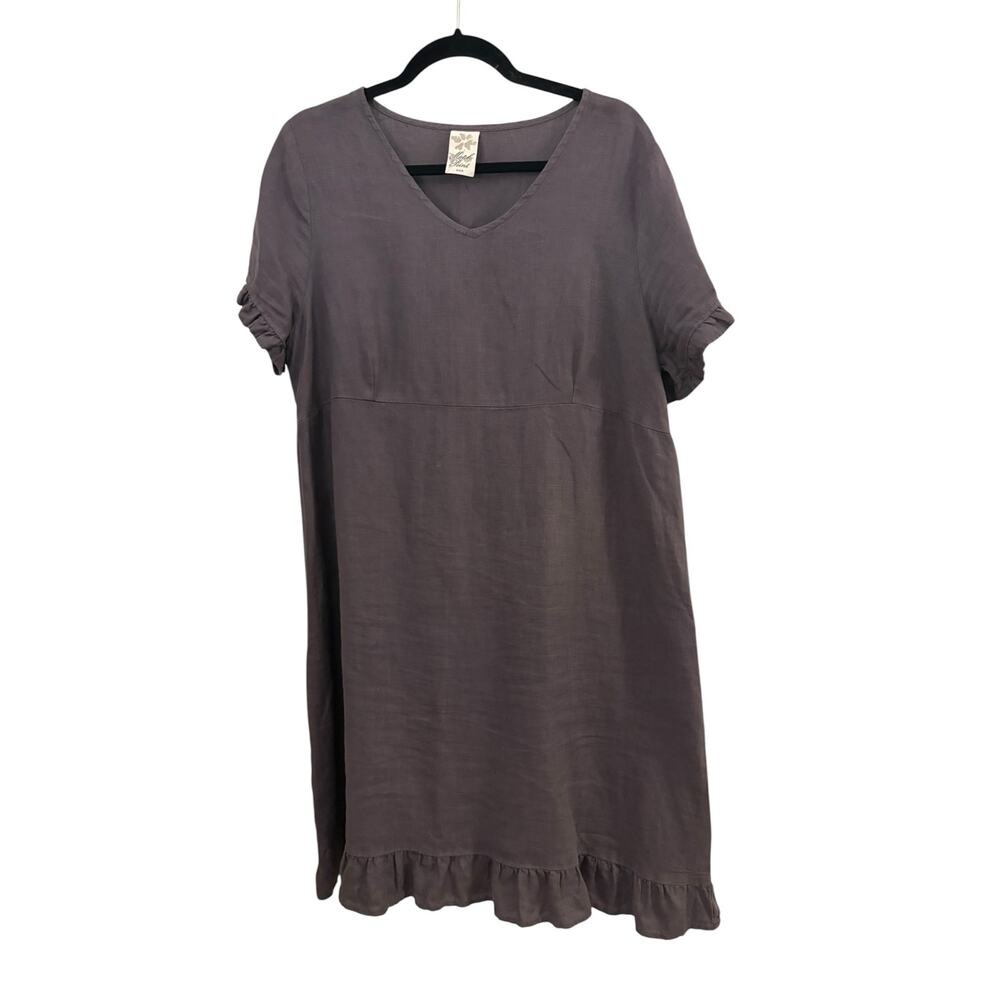 Match Point 100% Linen Dress MED Short Sleeve Made in USA Lagenlook Airy Boho